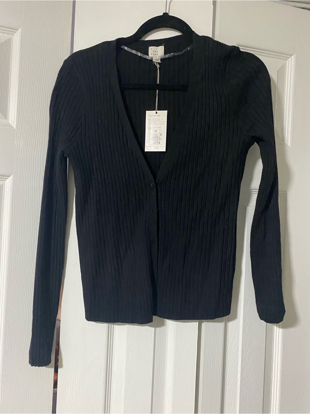 a new day Black Ribbed V‑Neck Button Front Cardigan